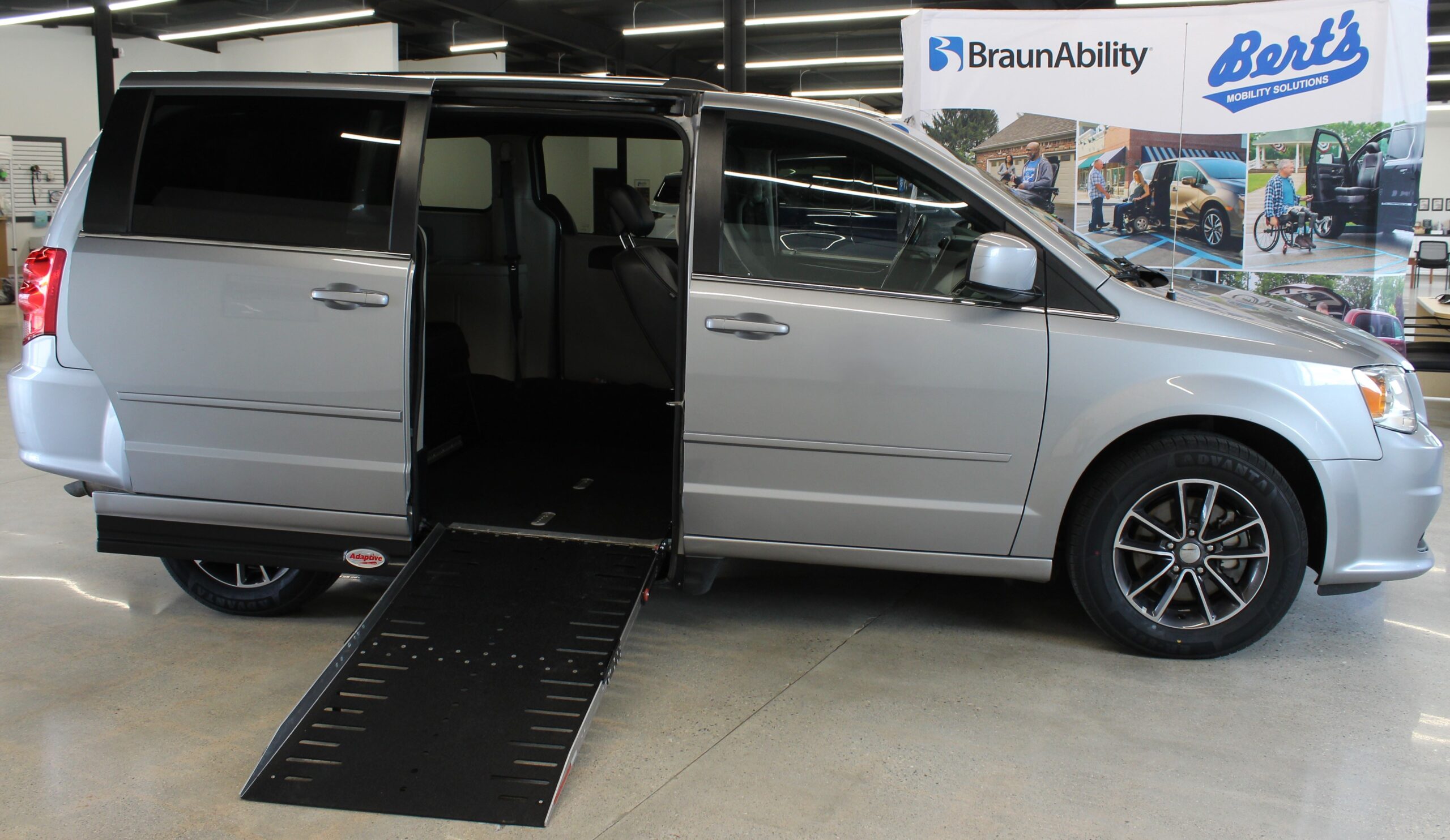 Ramp deployed out on passenger side.